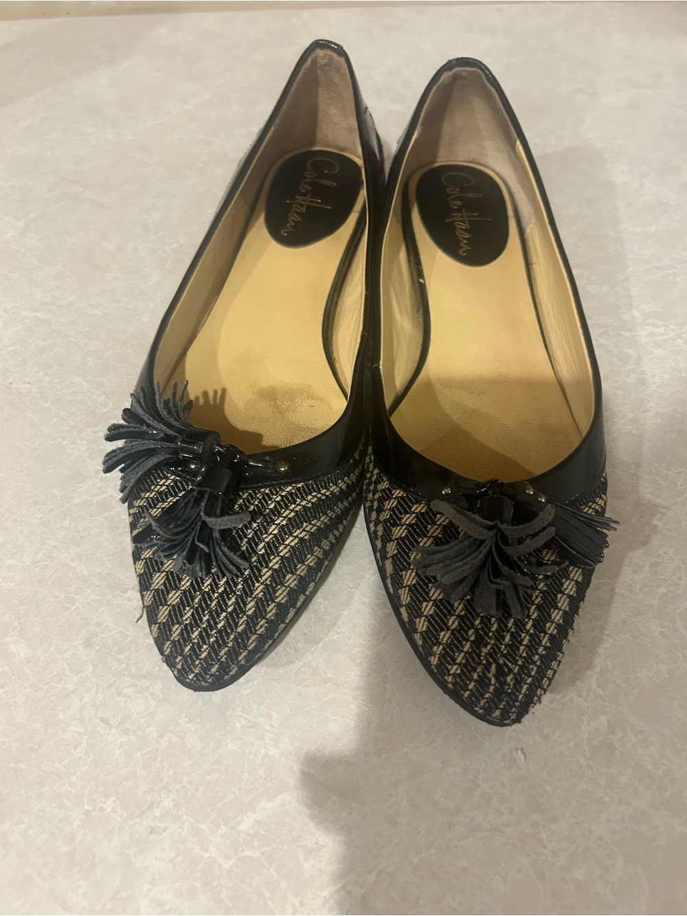 Cole Haan Black Woven Pointed-Toe Flats with Tassel Accent - Picture 3 of 6